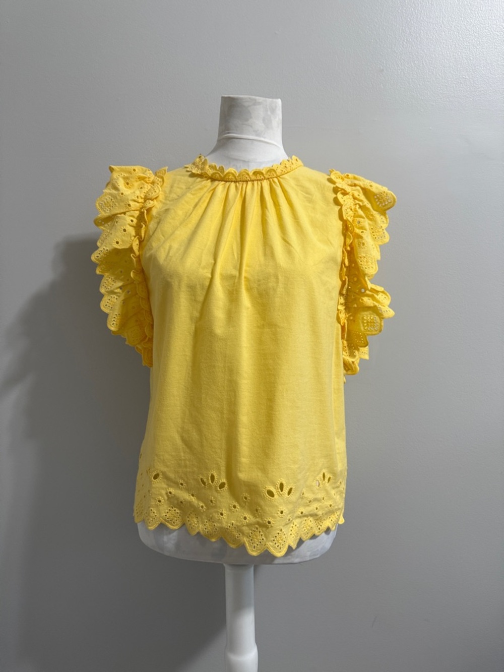 DRIFTWOOD Yellow Eyelet Ruffle Sleeve Blouse